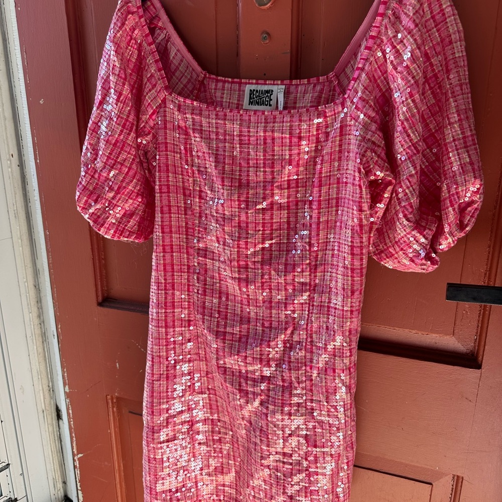 Reclaimed Vintage Pink Plaid Sequin Dress